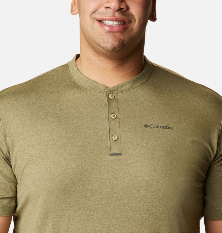 Men's Columbia Tech Trail Short Sleeve Henley T Shirts Olive | Plus Size CA-Q1C30